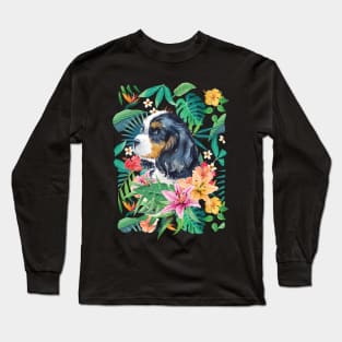 Tropical Tri-color Cavalier King Charles Spaniel Long Sleeve T-Shirt